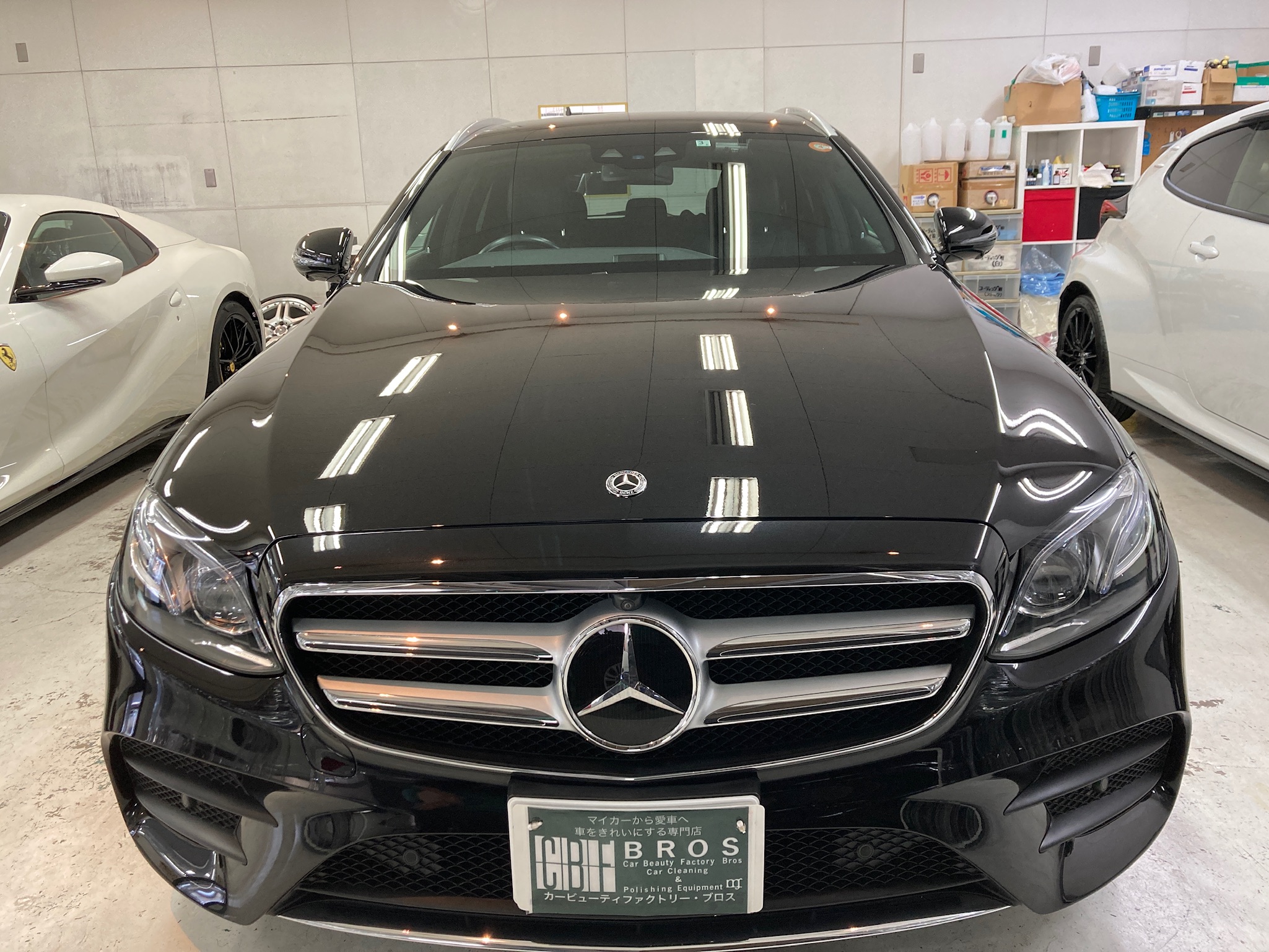 メルセデスベンツ・E２２０d：ガラスコーティングclass M施工完成写真：正面