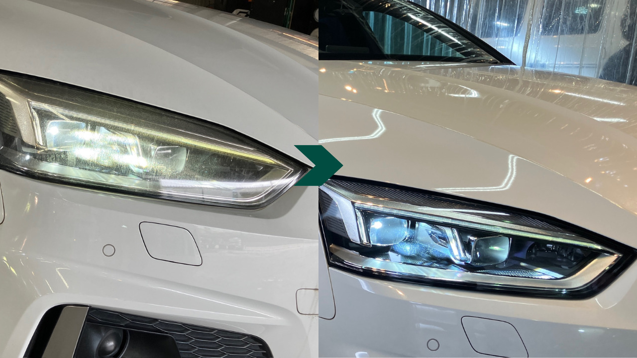 アウディA5 ヘッドライト磨き Before After