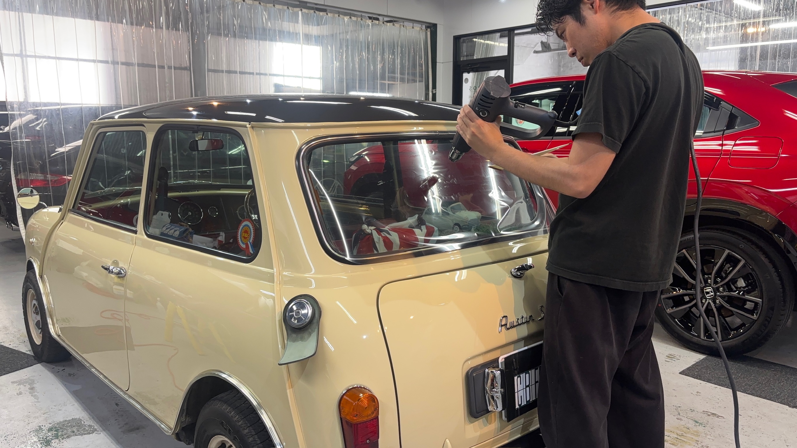 ローバーミニ：断熱カーフィルム施工：施工写真４