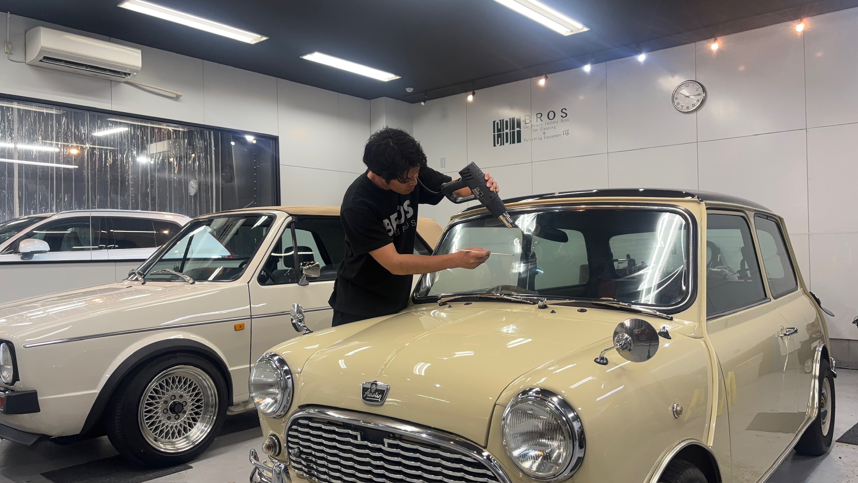 ローバーミニ：断熱カーフィルム施工：施工写真１