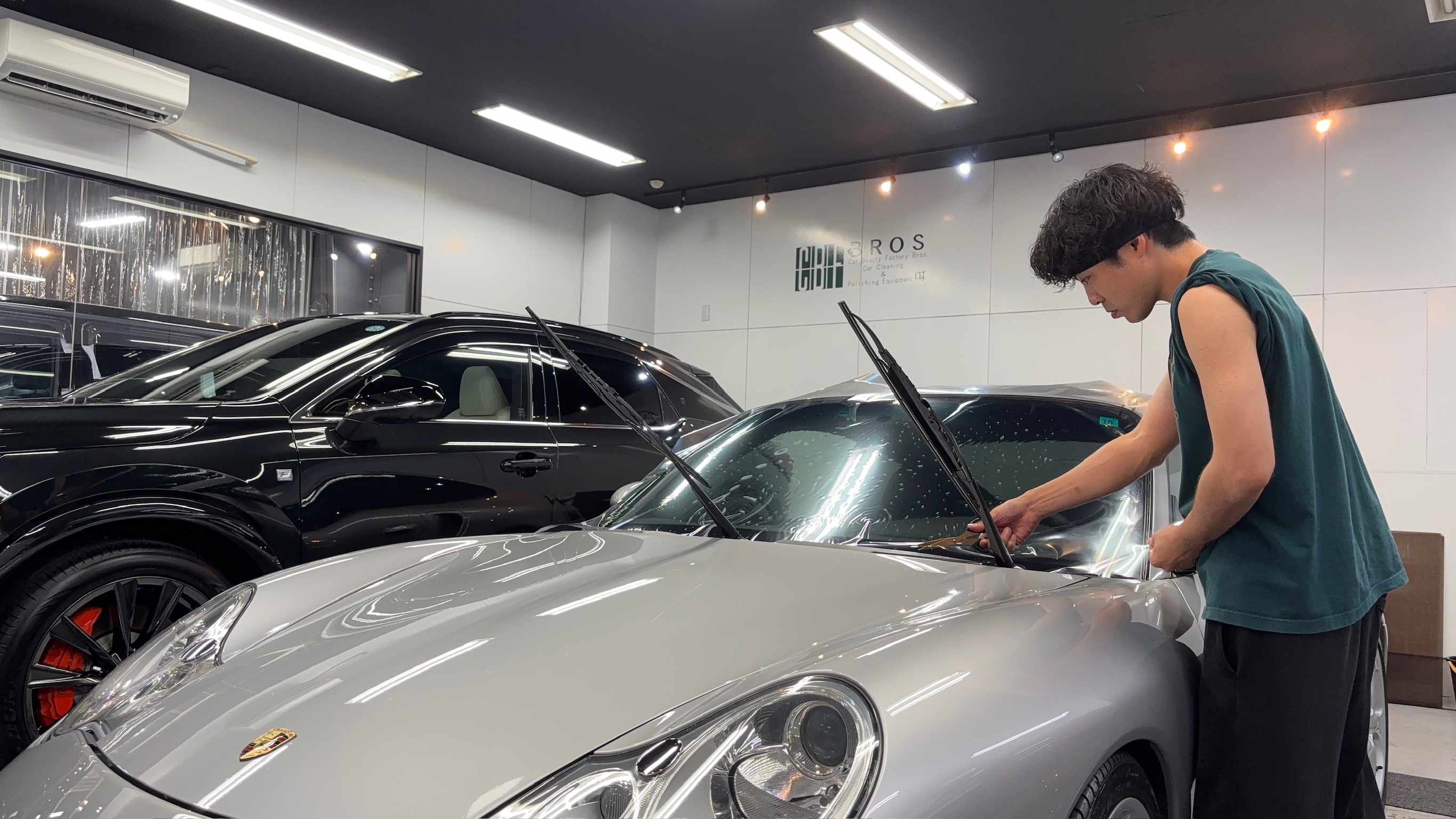 ポルシェ・９9６：断熱カーフィルム施工：施工写真１